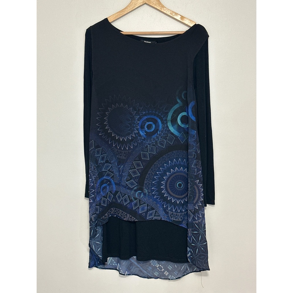 Desigual Mandala Print Layered Tunic Dress Womens Size 40 Abstract Flowy Boho
